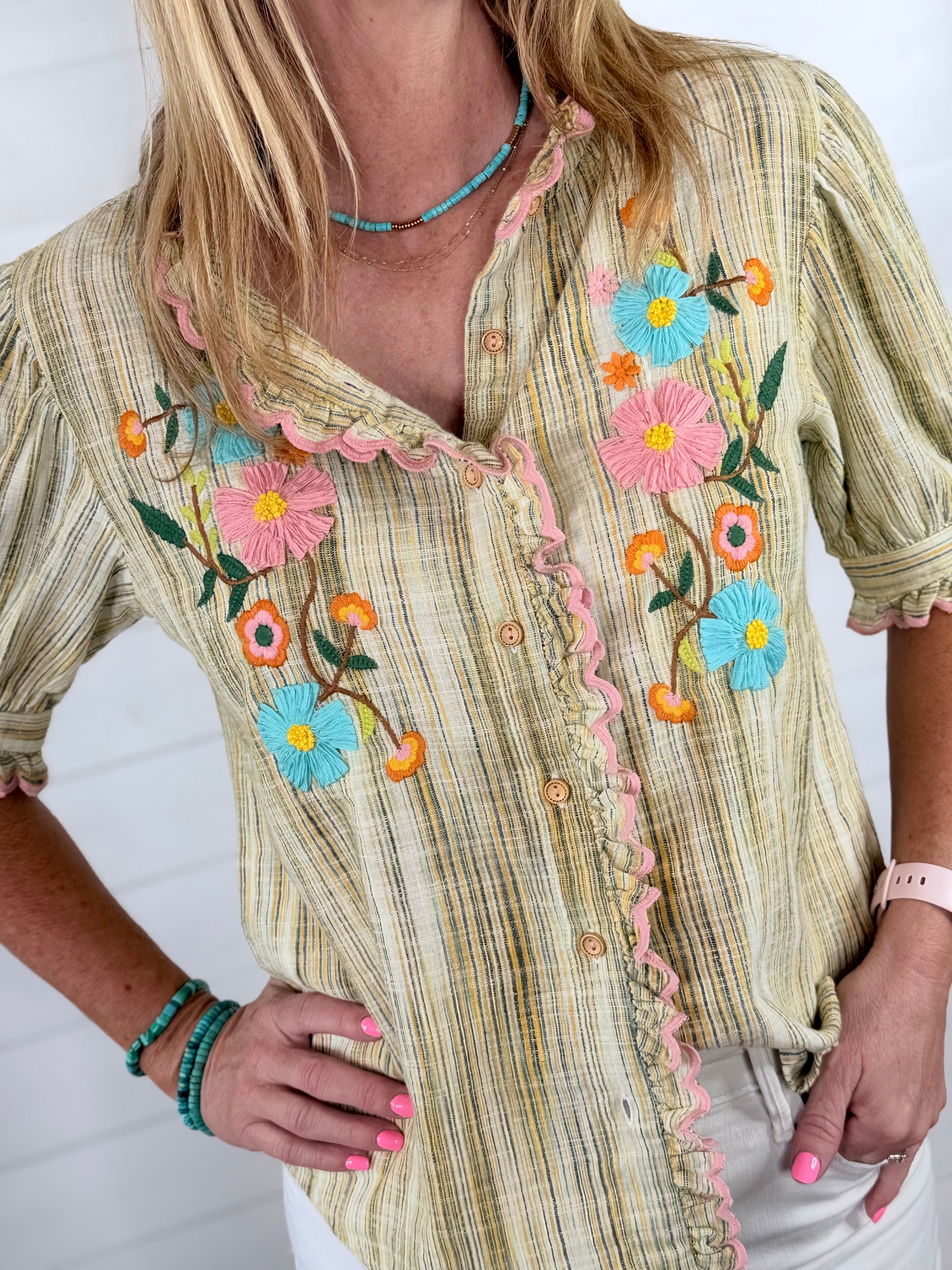 RIBBON EMBROIDERED BLOUSE
