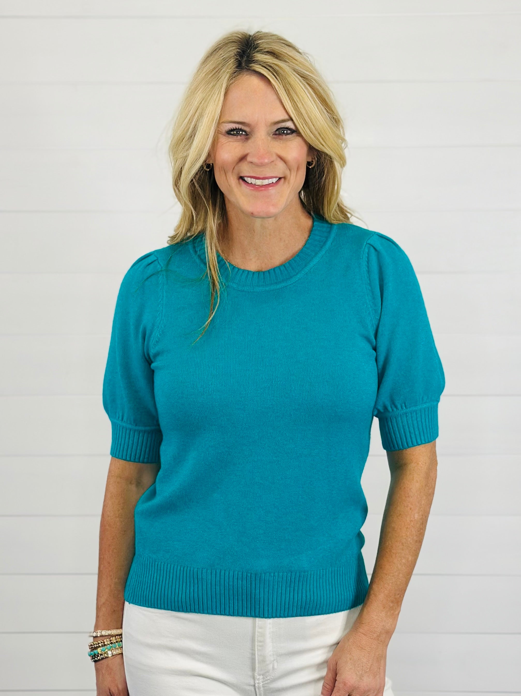 ALEX KNIT SWEATER TOP-TURQUOISE