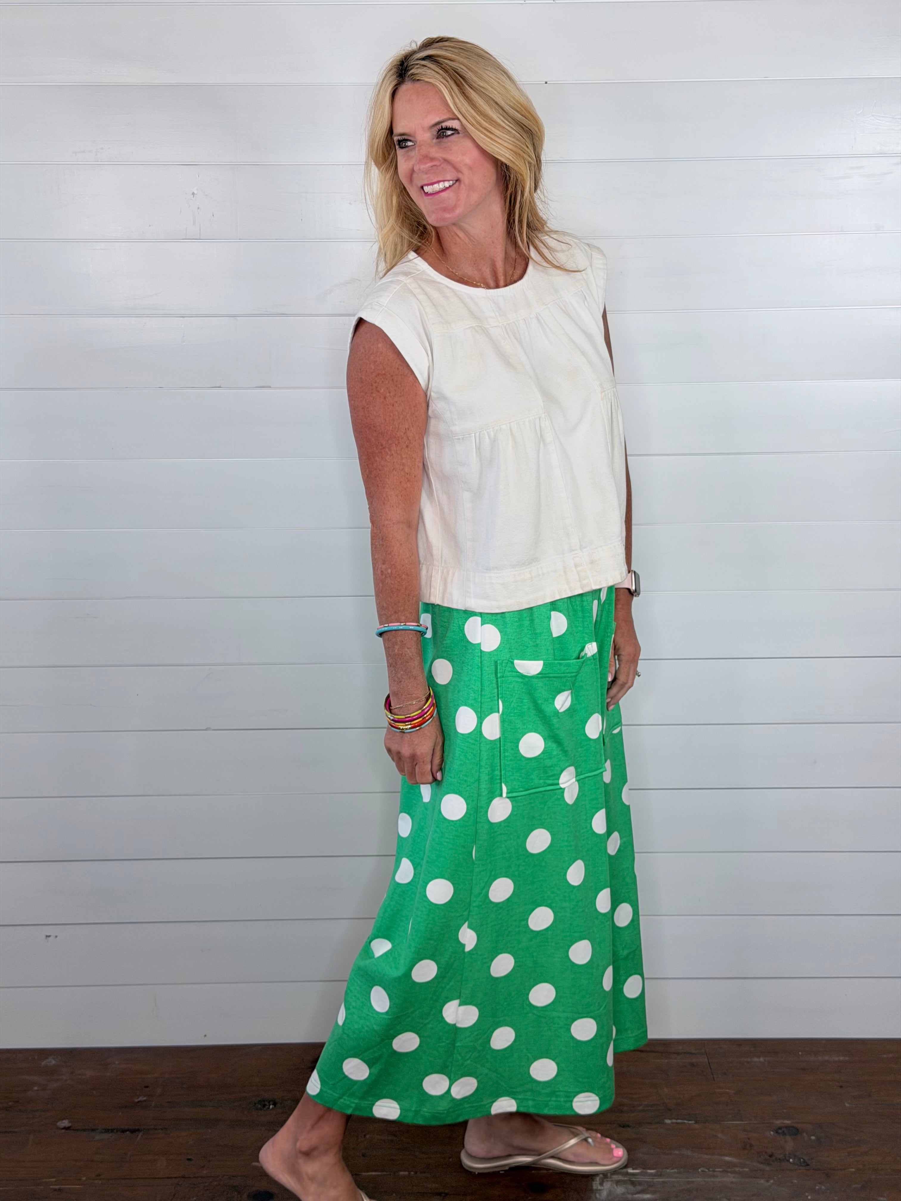 DOTTED WIDE LEG PANT-GREEN