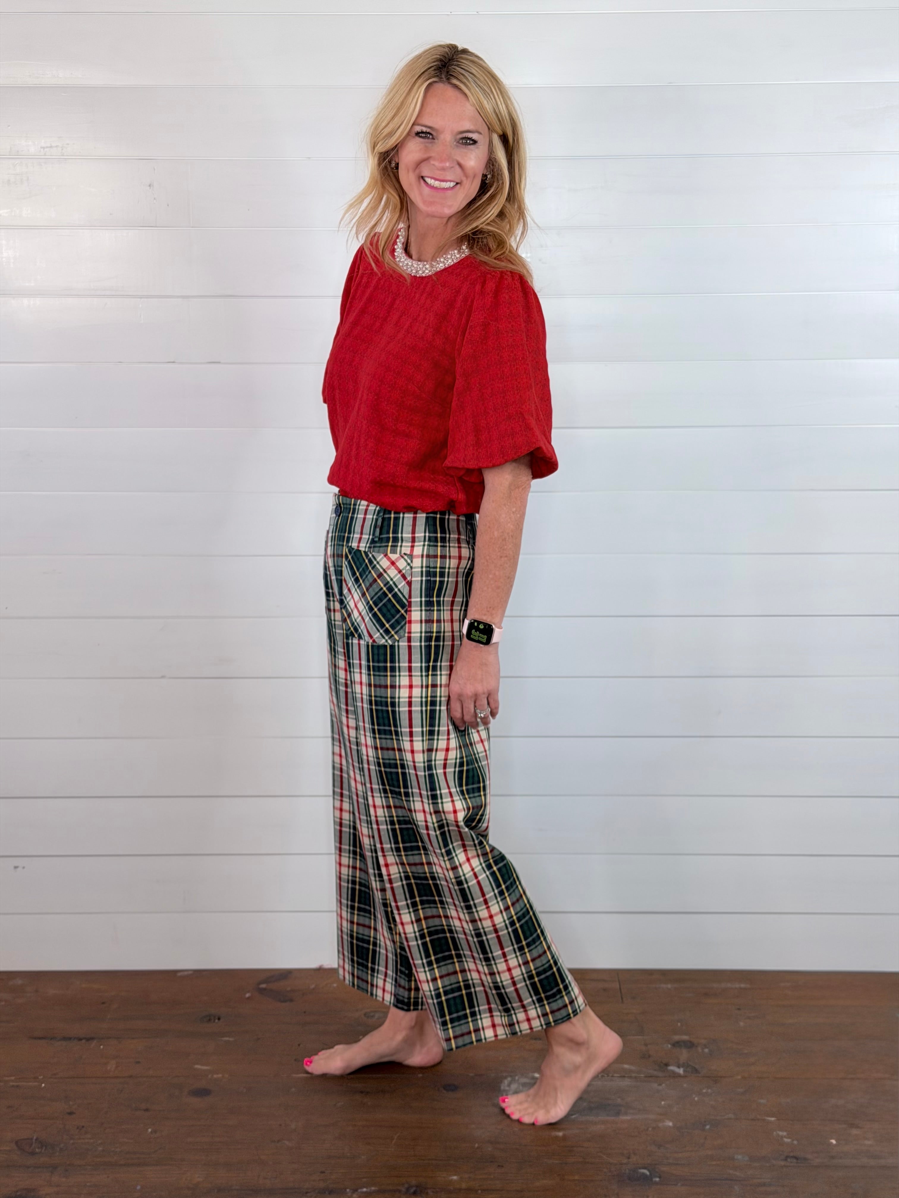 PLAID PATCH POCKET PANTS