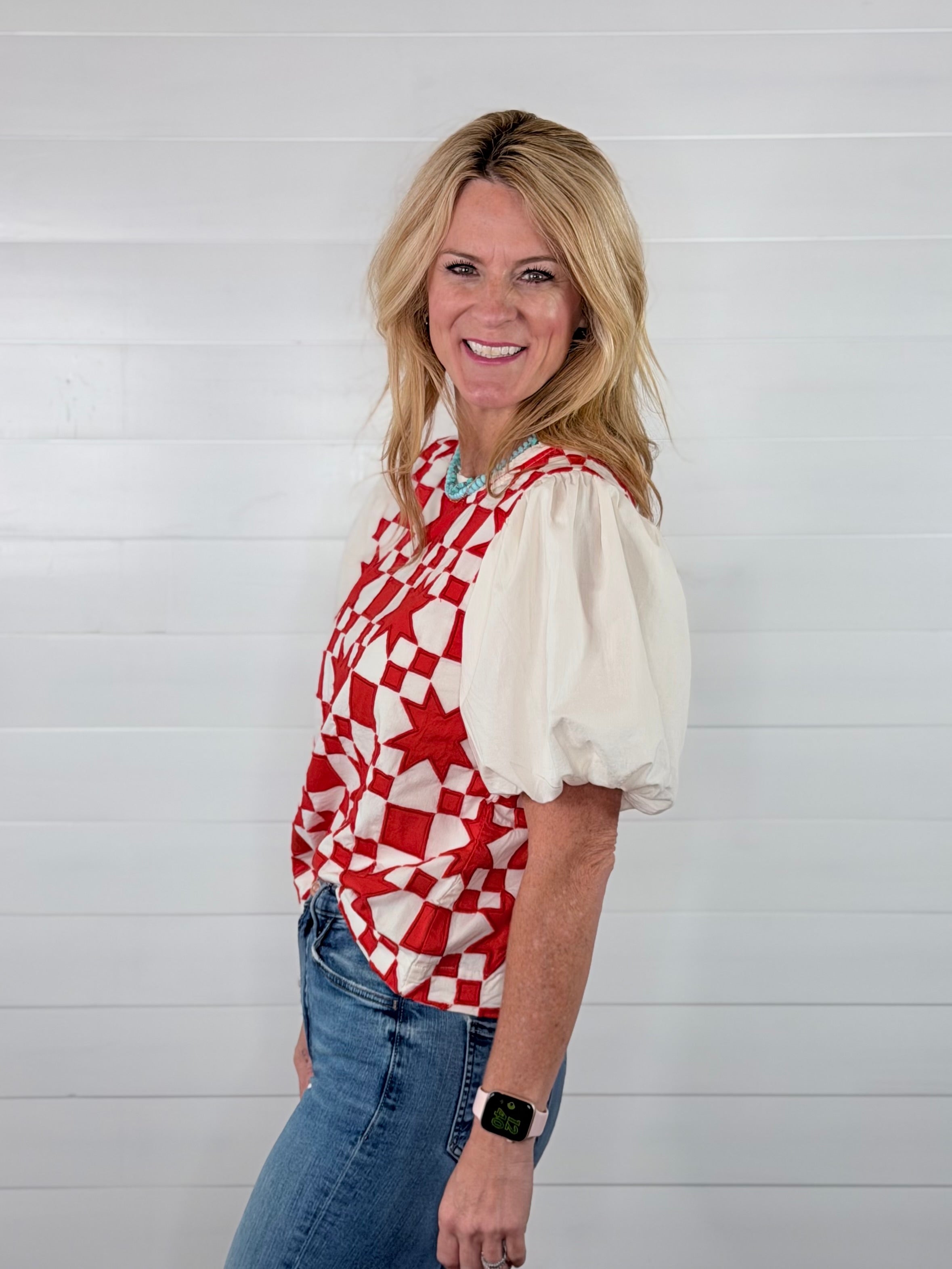 QUILTED POUF SLEEVE TOP