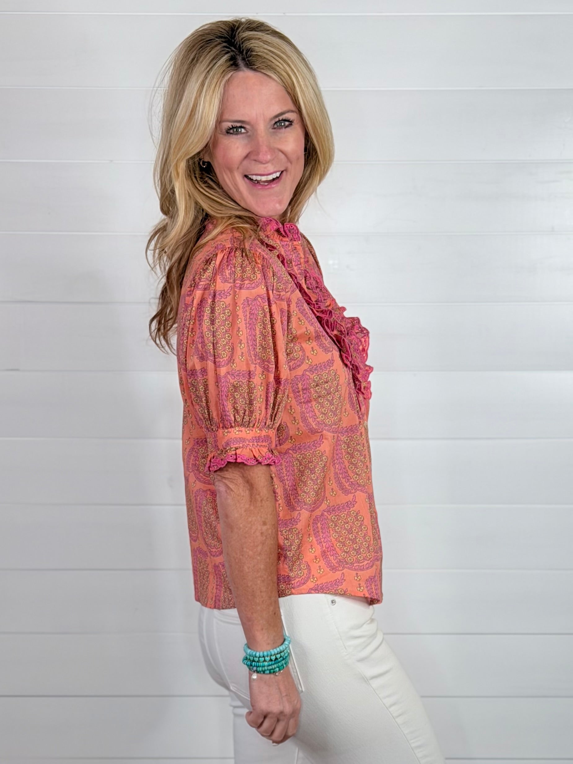 EYELET RUFFLED TOP