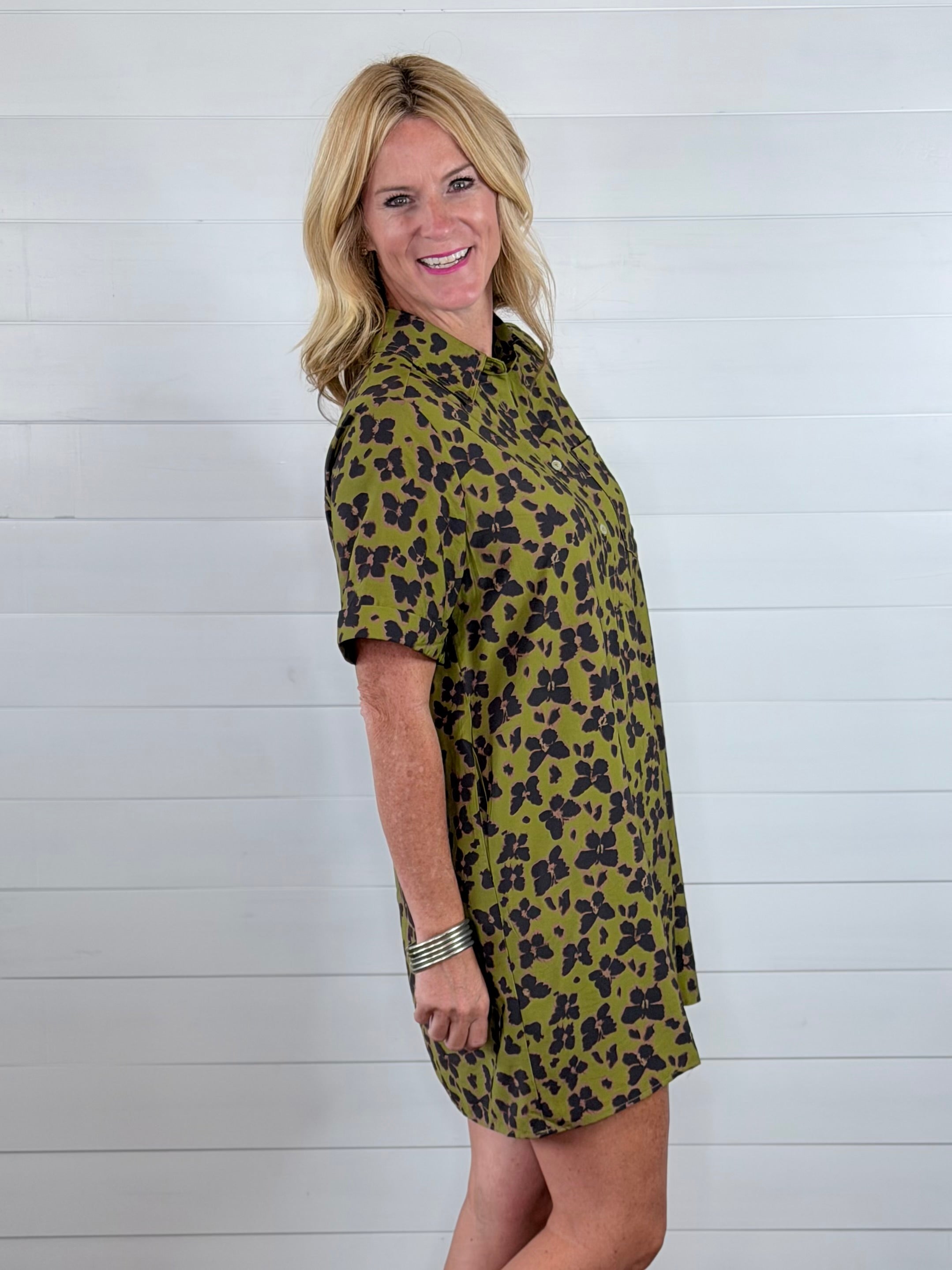 BUTTERFLY CHEETAH DRESS-OLIVE