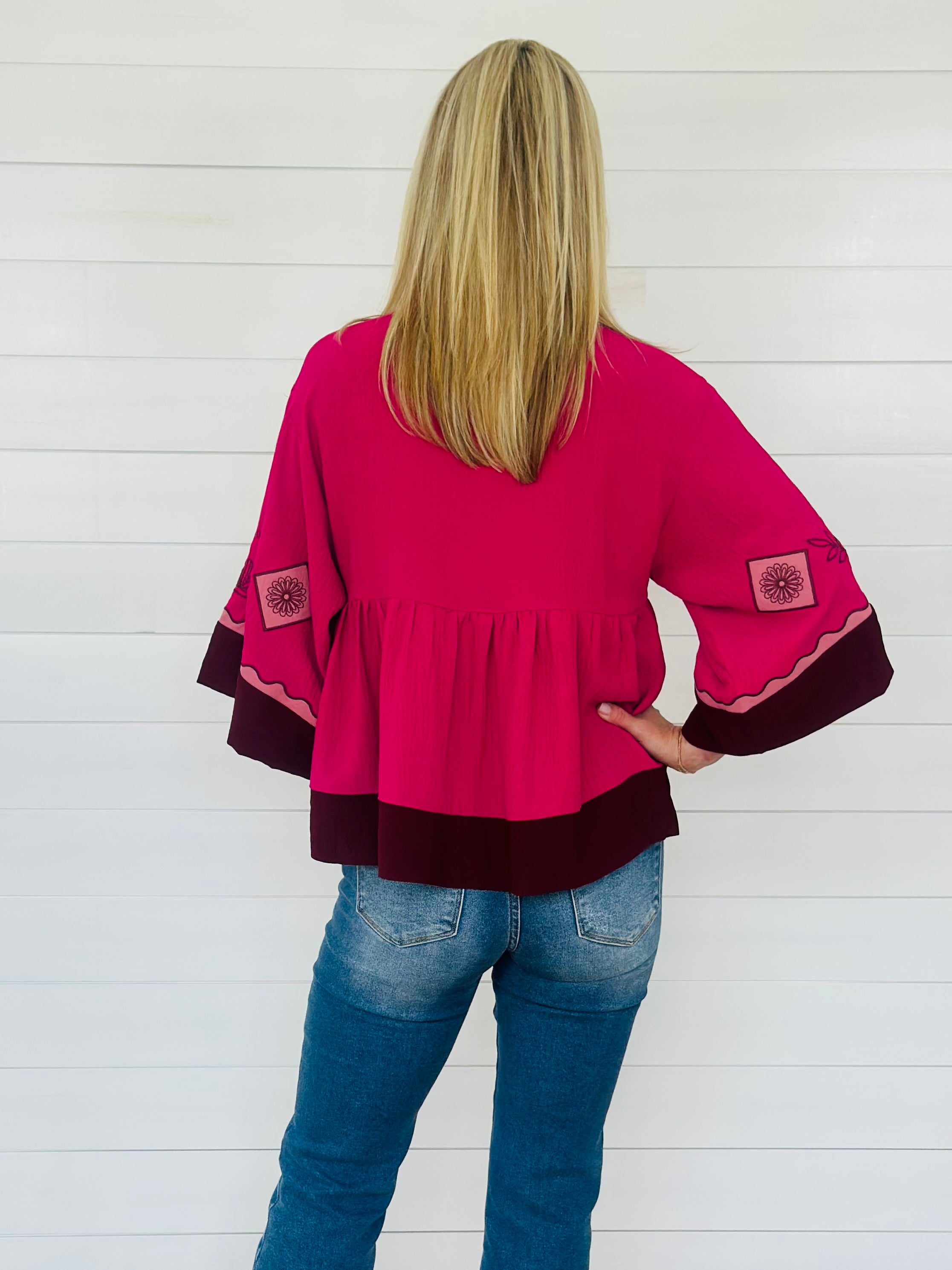 AUTUMN BOHO TOP-FUSCHIA