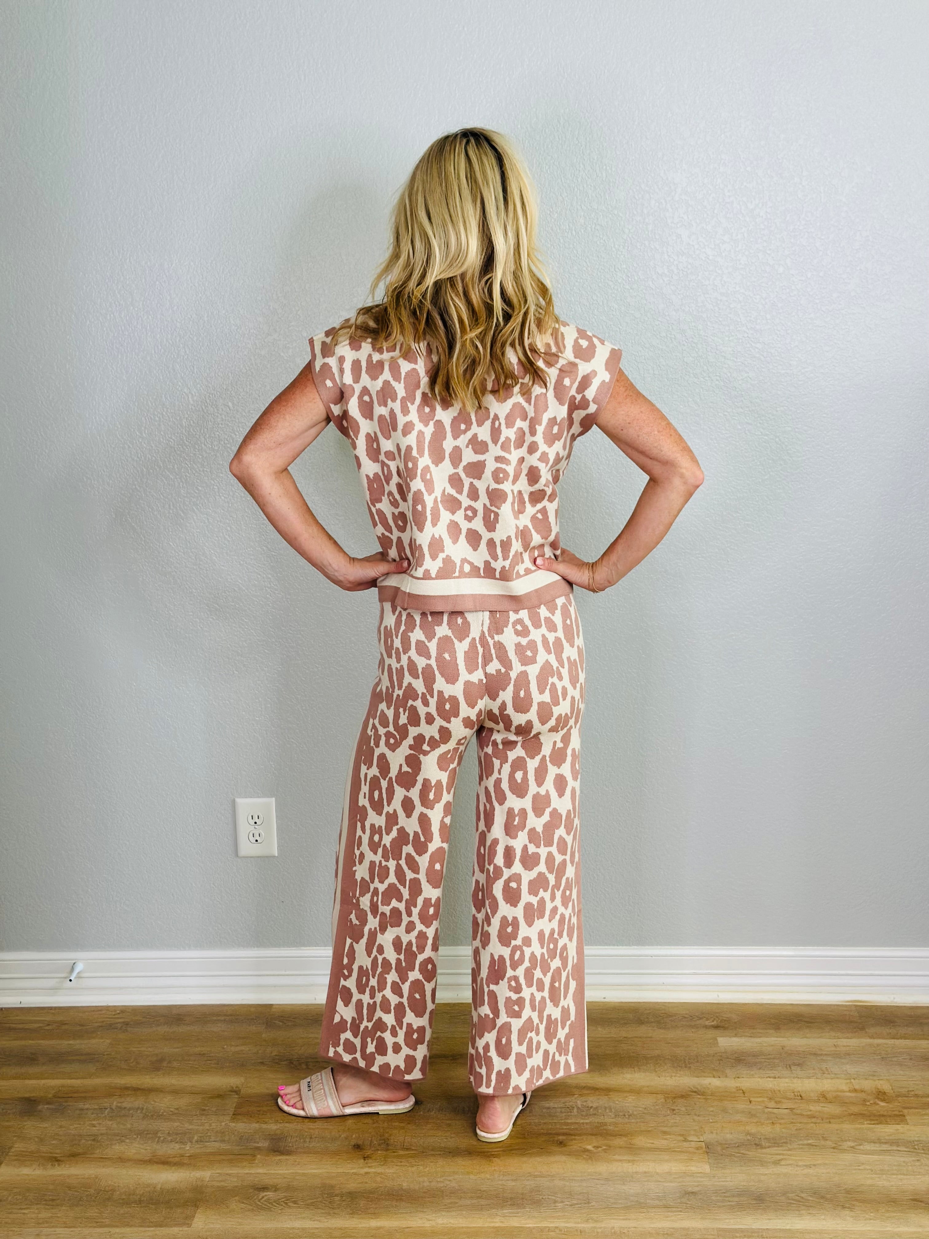 LUCINDA LEOPARD KNIT PANT-TAUPE