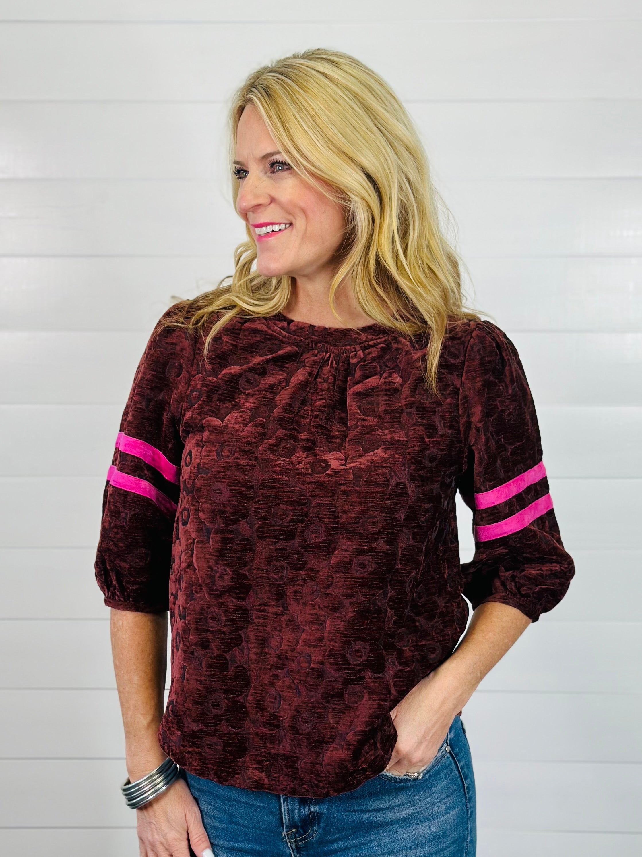 VELVET CRUSH TOP-BURGUNDY