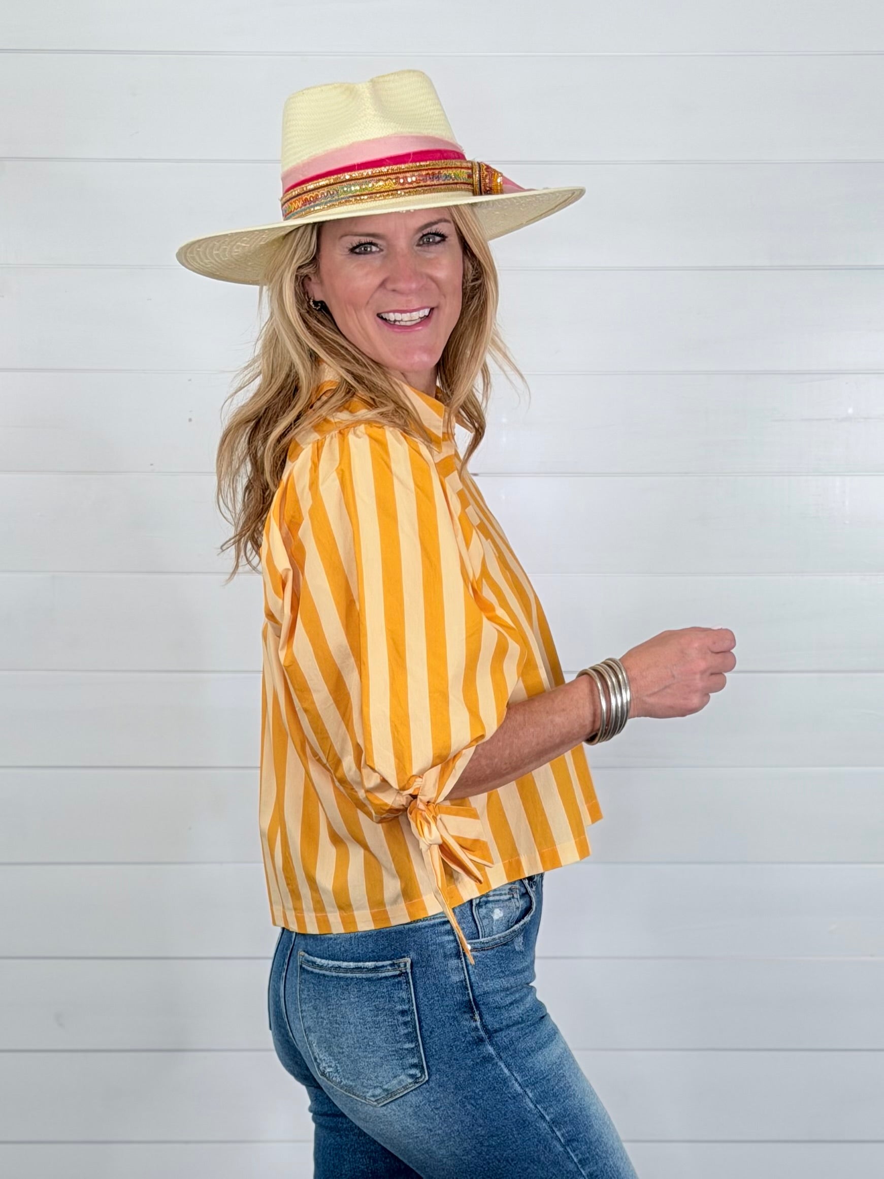 SADIE STRIPED TOP-YELLOW