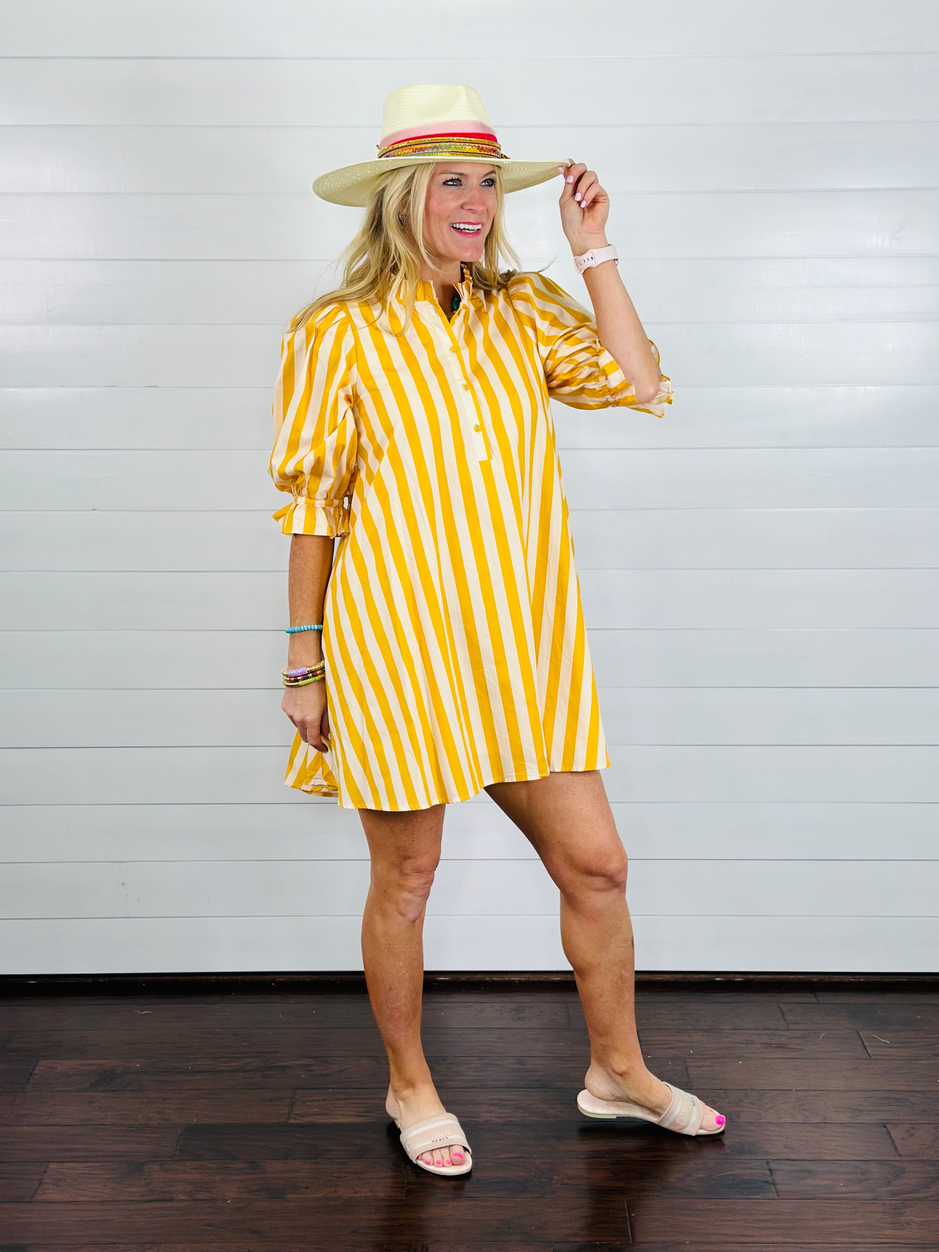 SPRINGTIME STRIPES DRESS-YELLOW