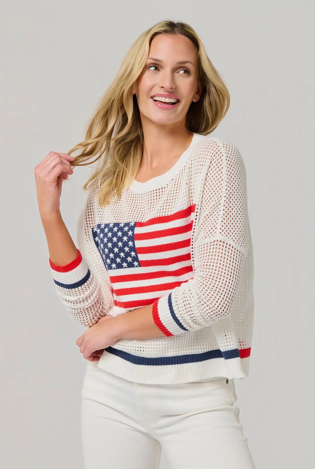 AMERICAN FLAG MESH SWEATER