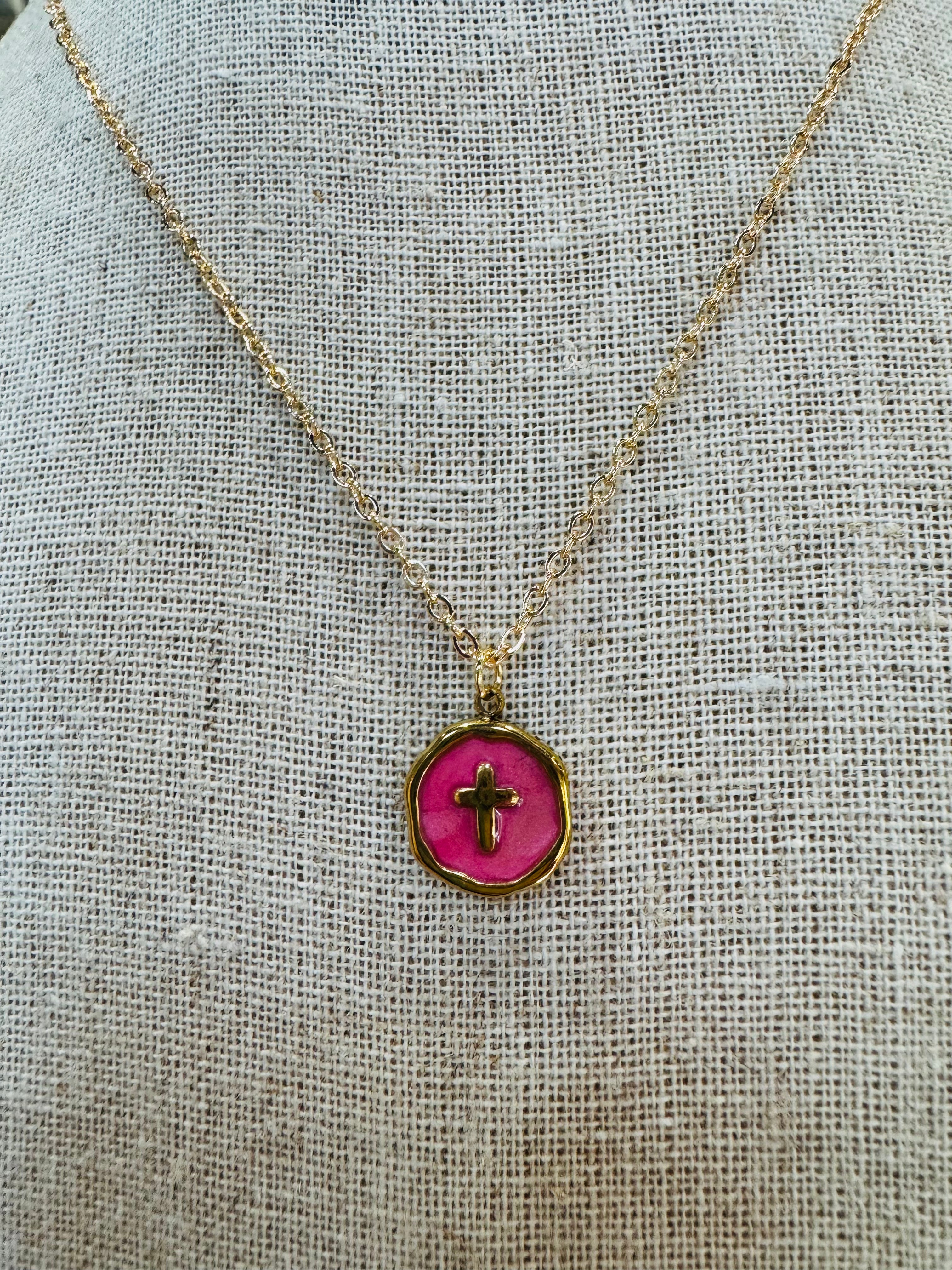 COLORFUL CROSS NECKLACE-PINK