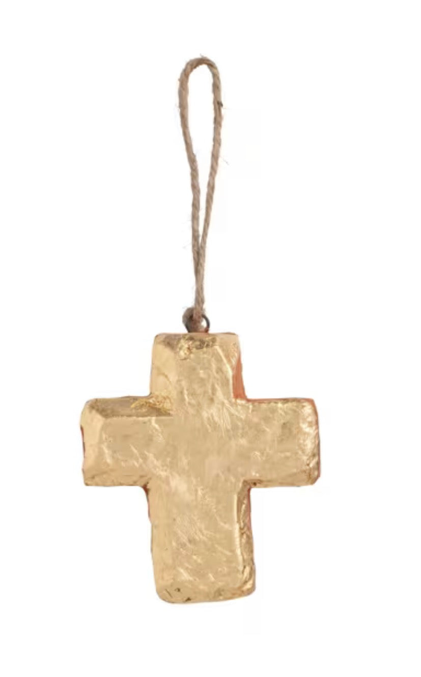 TERRACOTTA GOLD CROSS ORNAMENT