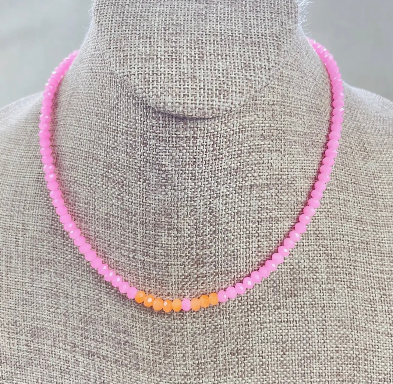 MIA-PINK GRAPEFRUIT CRYSTAL BEADED NECKLACE