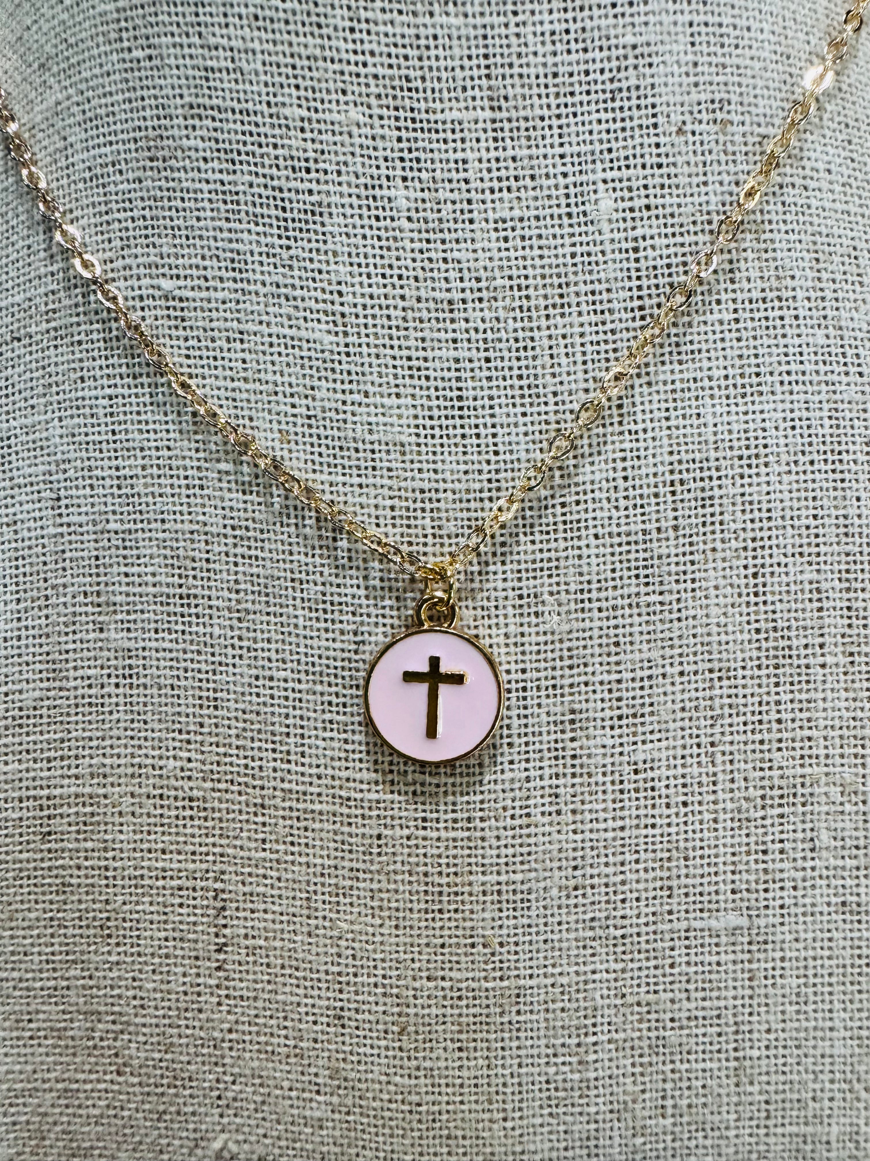 COLORFUL CROSS NECKLACE-LIGHT PINK