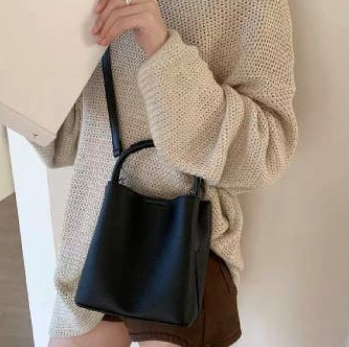 TOP HANDELED MICROFIBER LEATHER CROSSBODY-BLACK