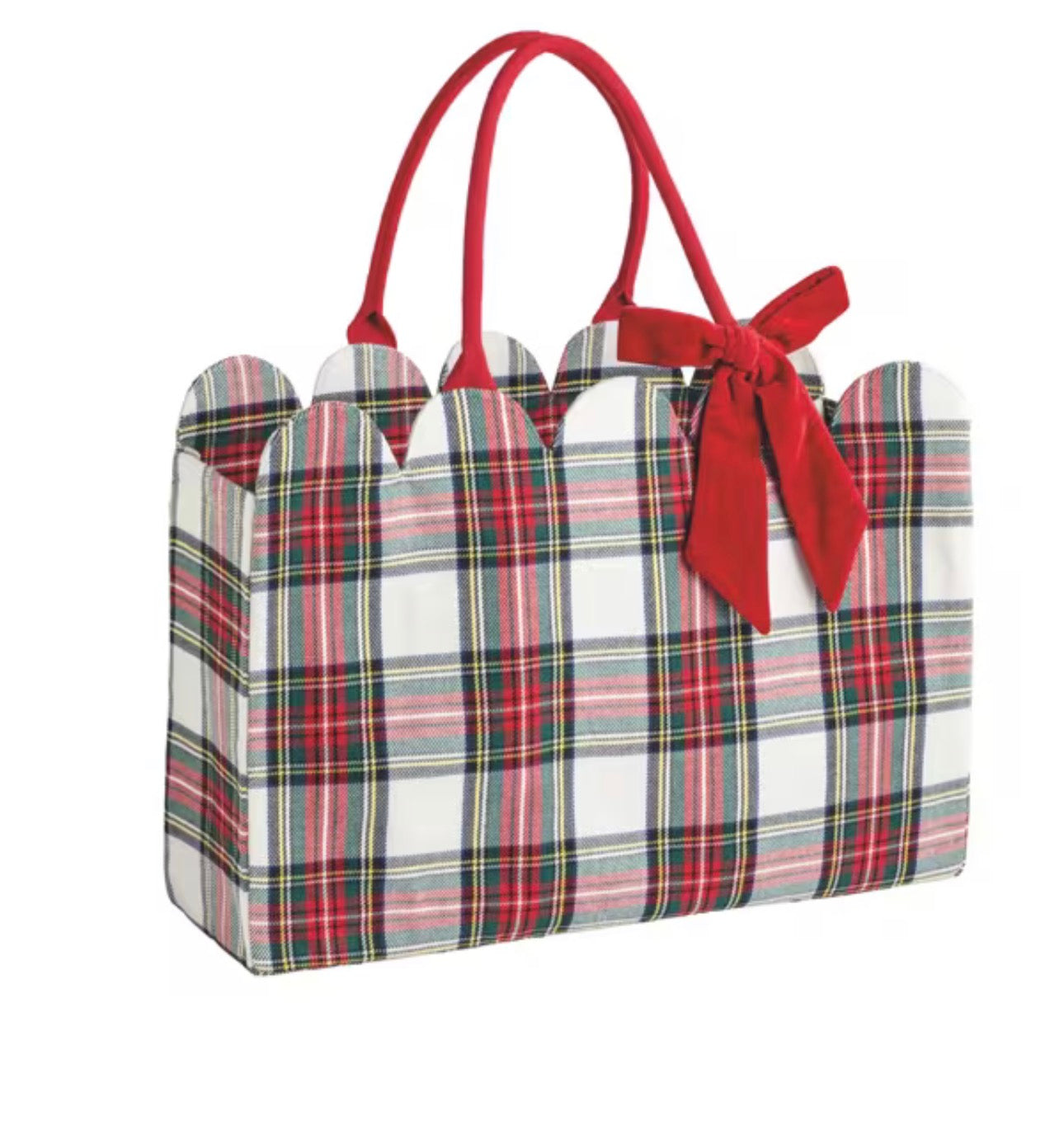 WHITE TARTAN SCALLOP TOTE BAG