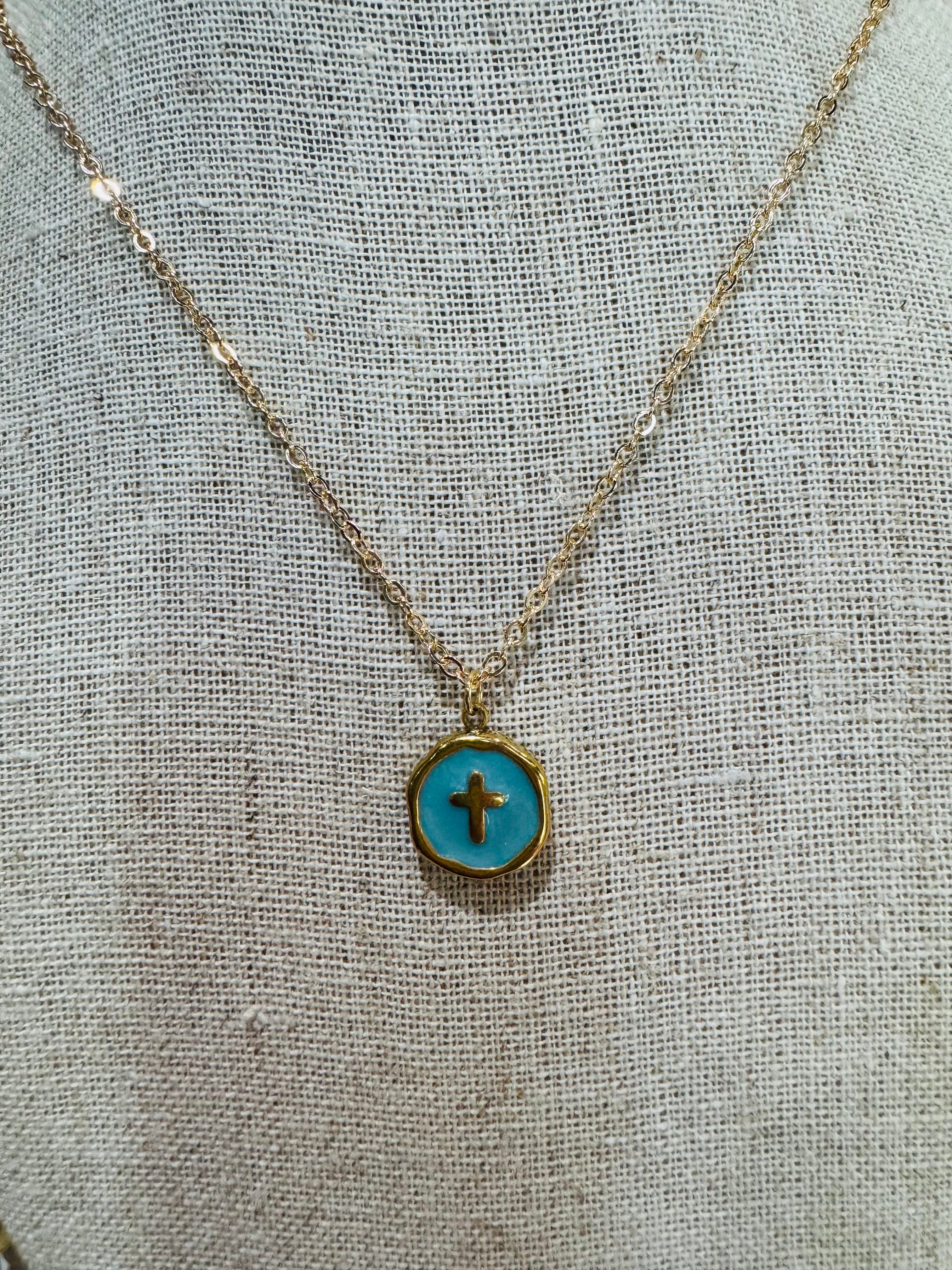 COLORFUL CROSS NECKLACE-TURQUOISE