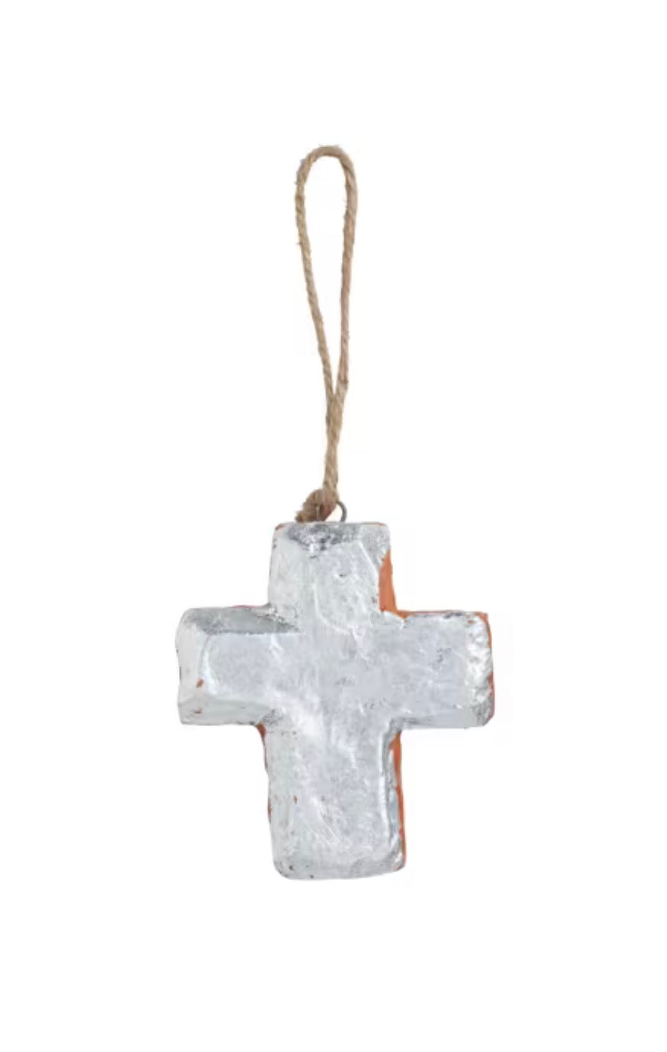 TERRACOTTA SILVER CROSS ORNAMENT