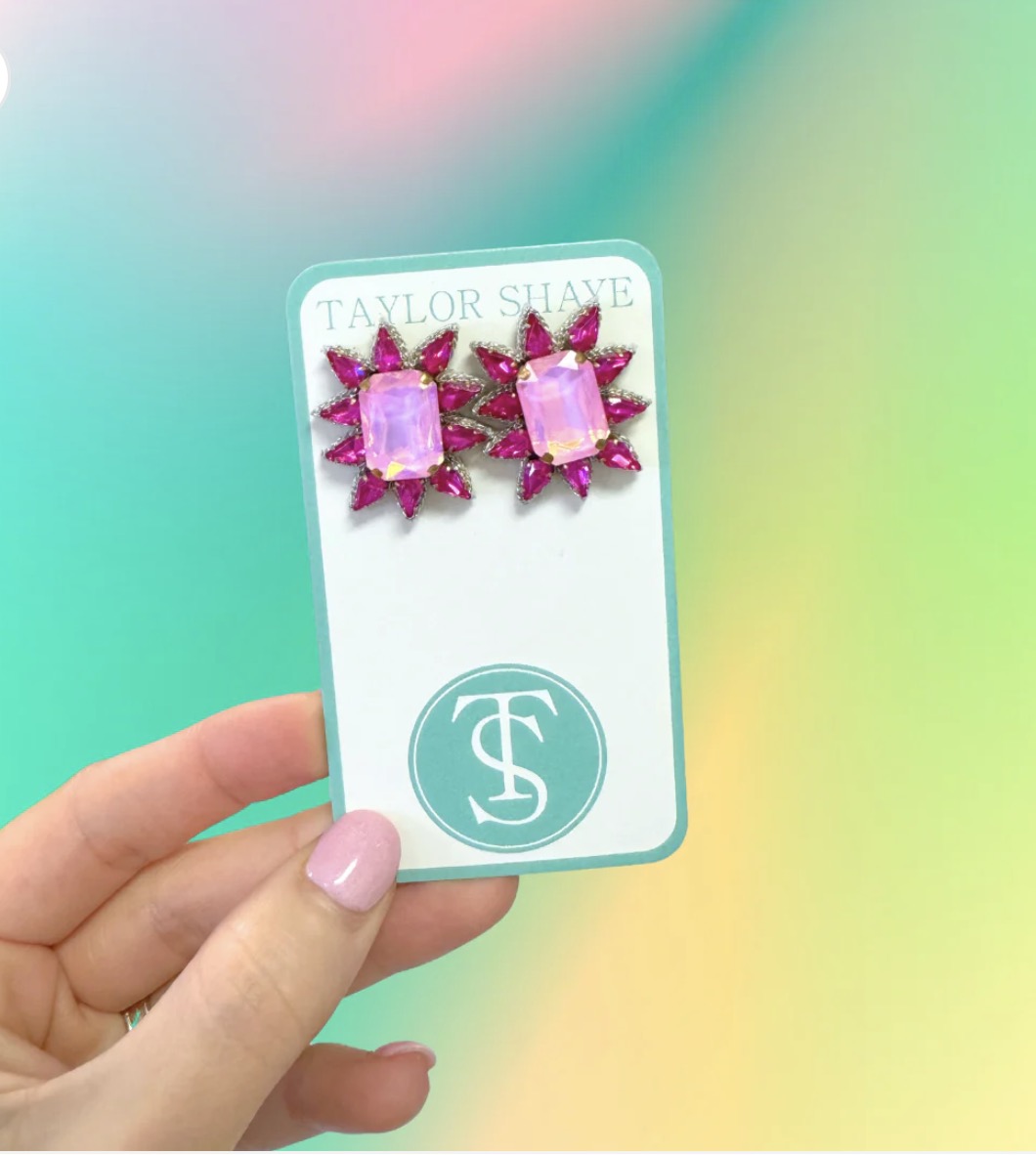 CRYSTAL SPIKE STUDS-PINK