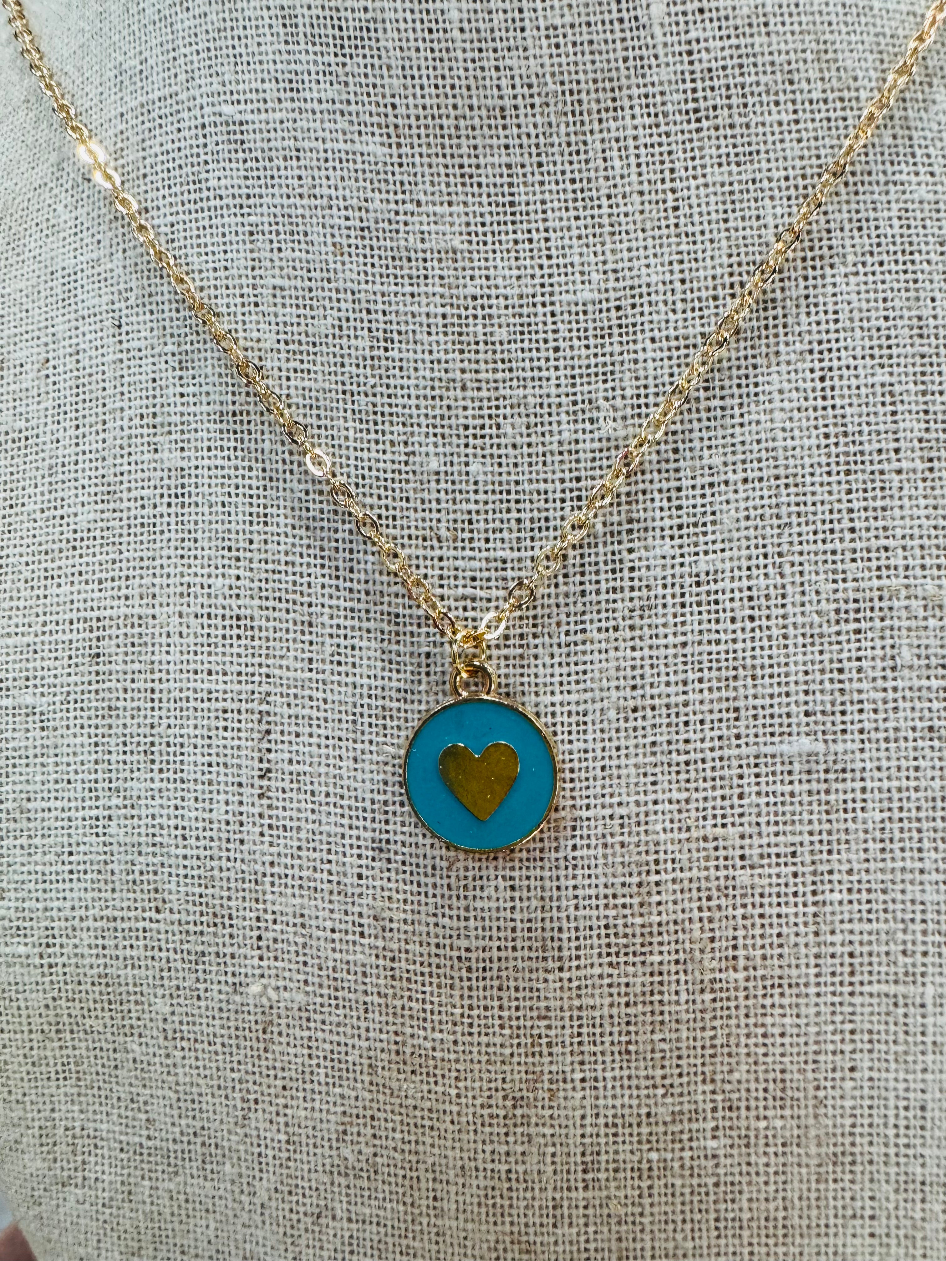 COLORFUL HEART NECKLACE-TURQUOISE