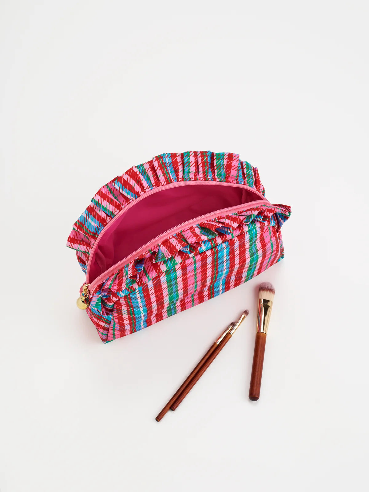 PLAID RUFFLE ZIP POUCH-LARGE