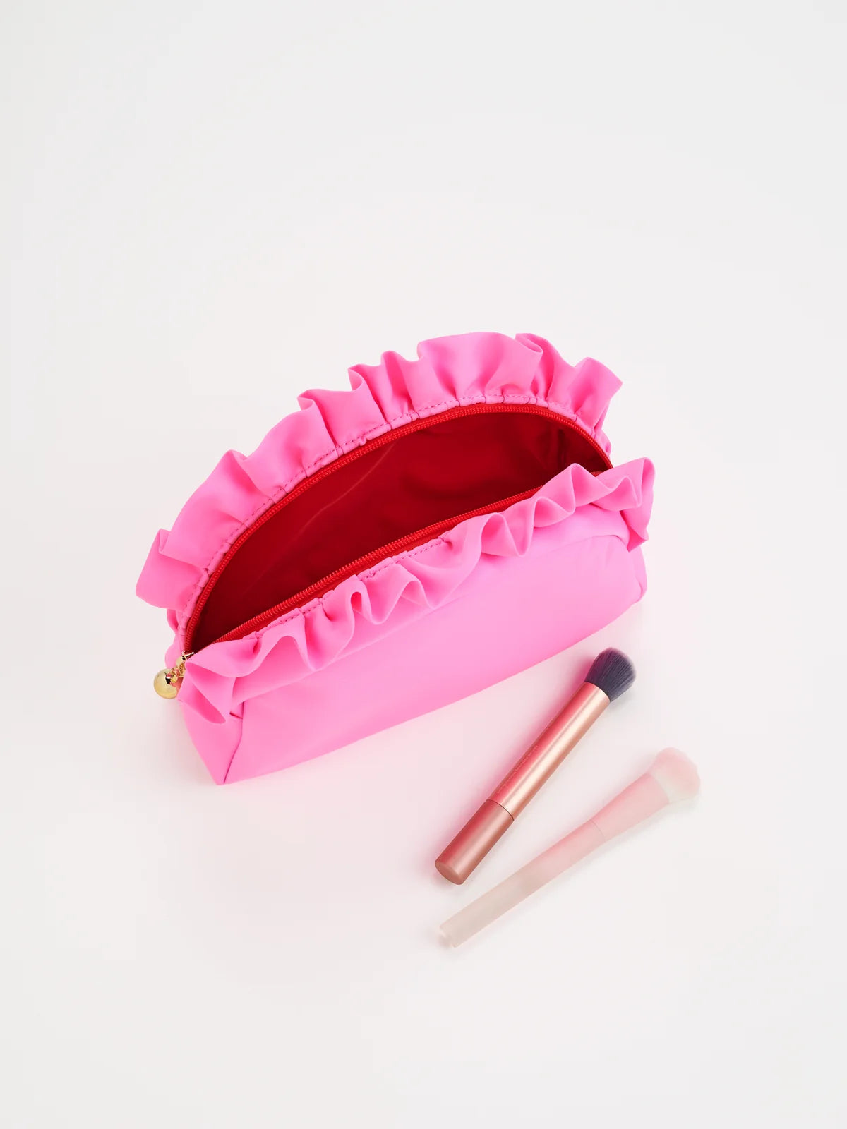 PINK RUFFLE ZIP POUCH-LARGE