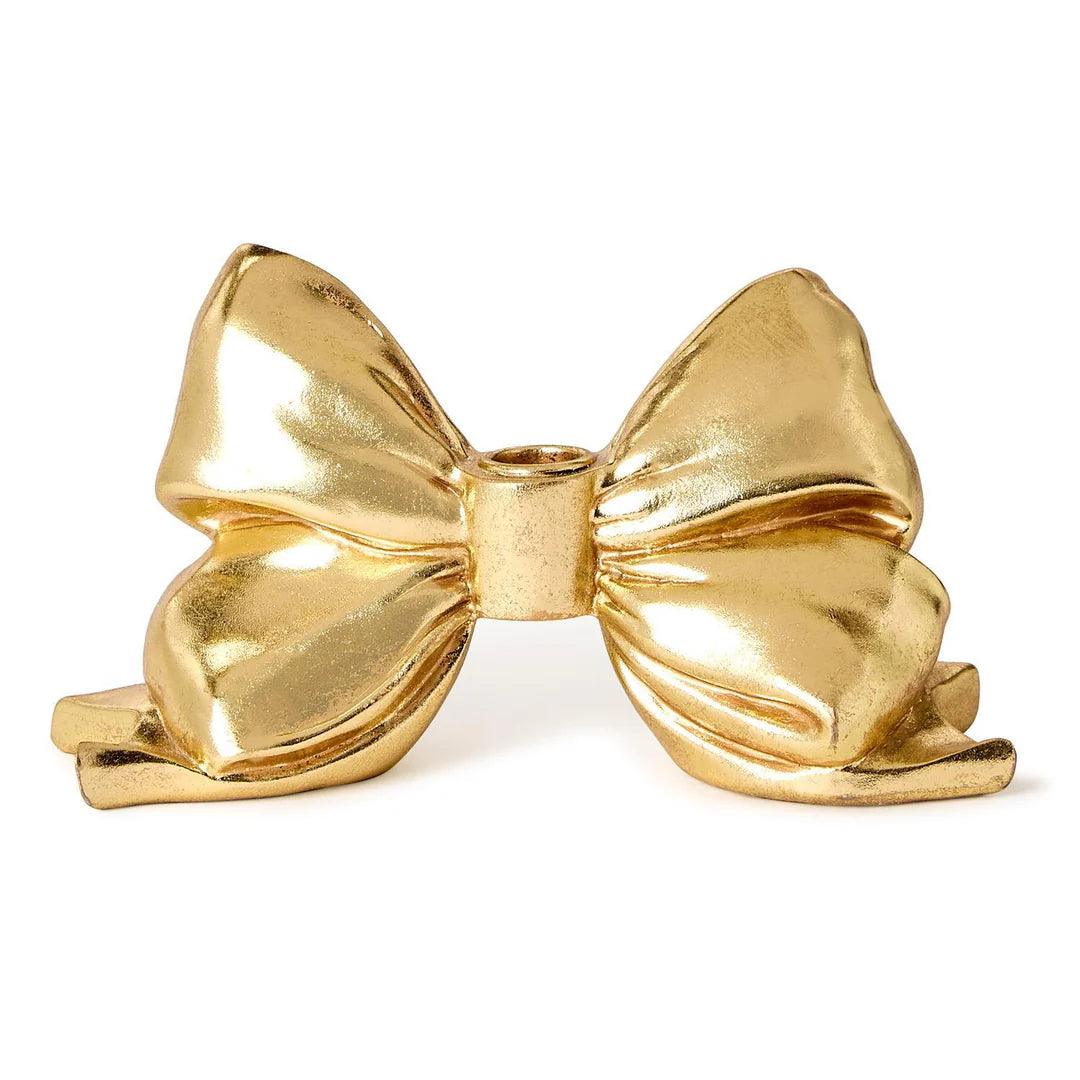 GOLD BOW TAPER CANDLE HOLDER