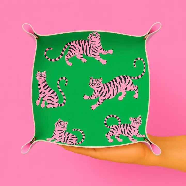 TRINKET TRAY-GREEN/PINK TIGER