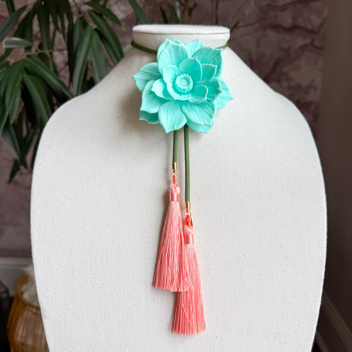 LOTUS FLOWER BOLO-TURQUOISE/OLIVE/PEACH