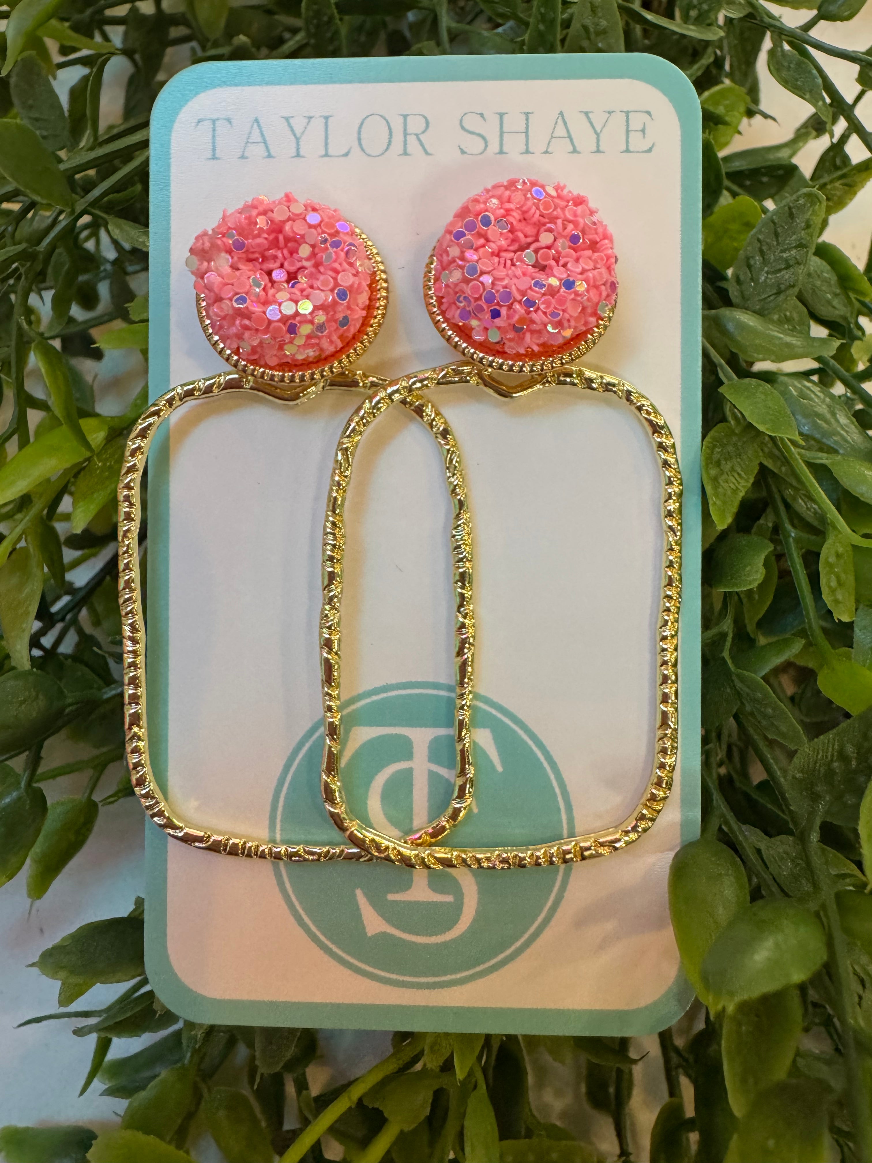 GLITTER TOP HOOPS-PINK