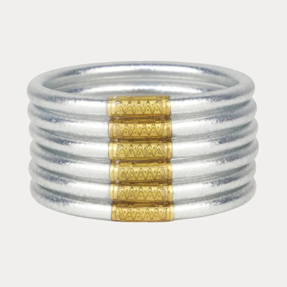 SILVER ALL WEATHER BANGLES-SERENITY PRAYER (SET OF 6)