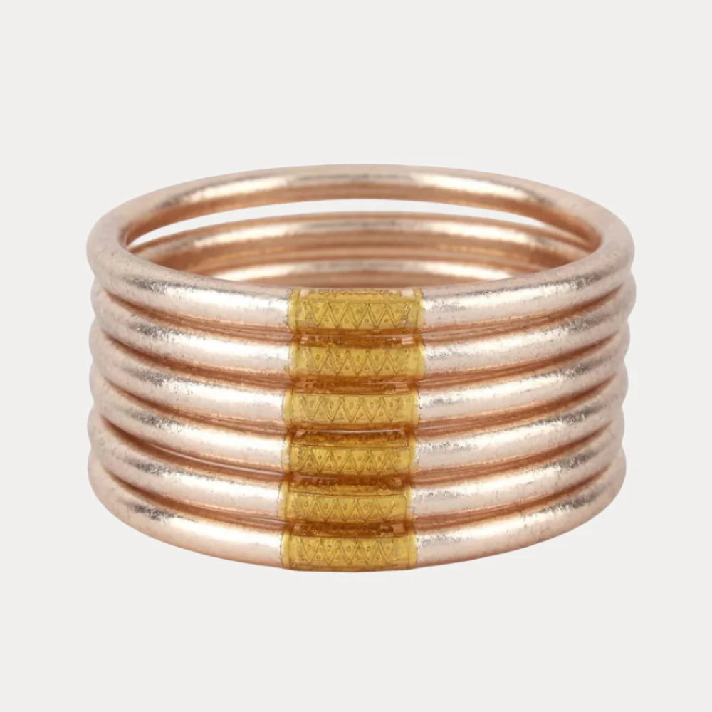 CHAMPANGE ALL WEATHER BANGLES-SERENITY PRAYER (SET OF 6)o