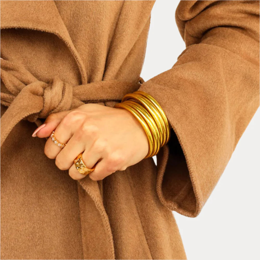 GOLD ALL WEATHER BANGLES-SERENITY PRAYER (SET OF 6)
