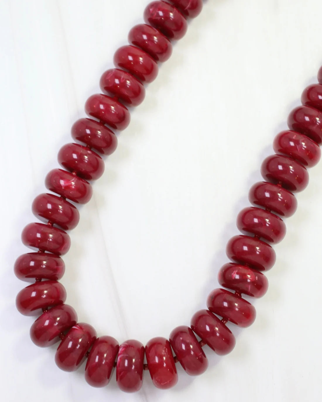 PIPESTONE MARBLE BEADED NECKLACE-BURGUNDY