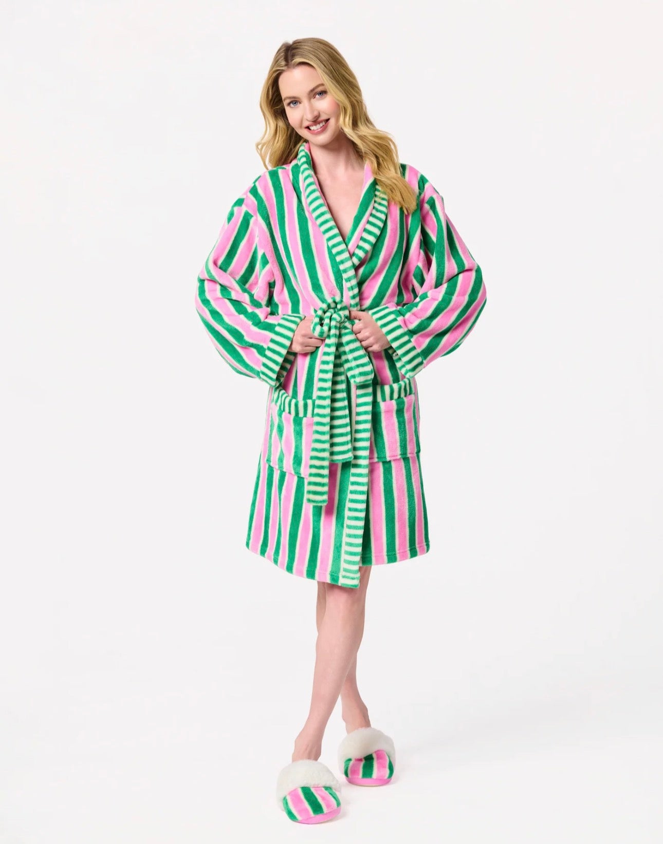 HOLLY STRIPE ROBE-GREEN