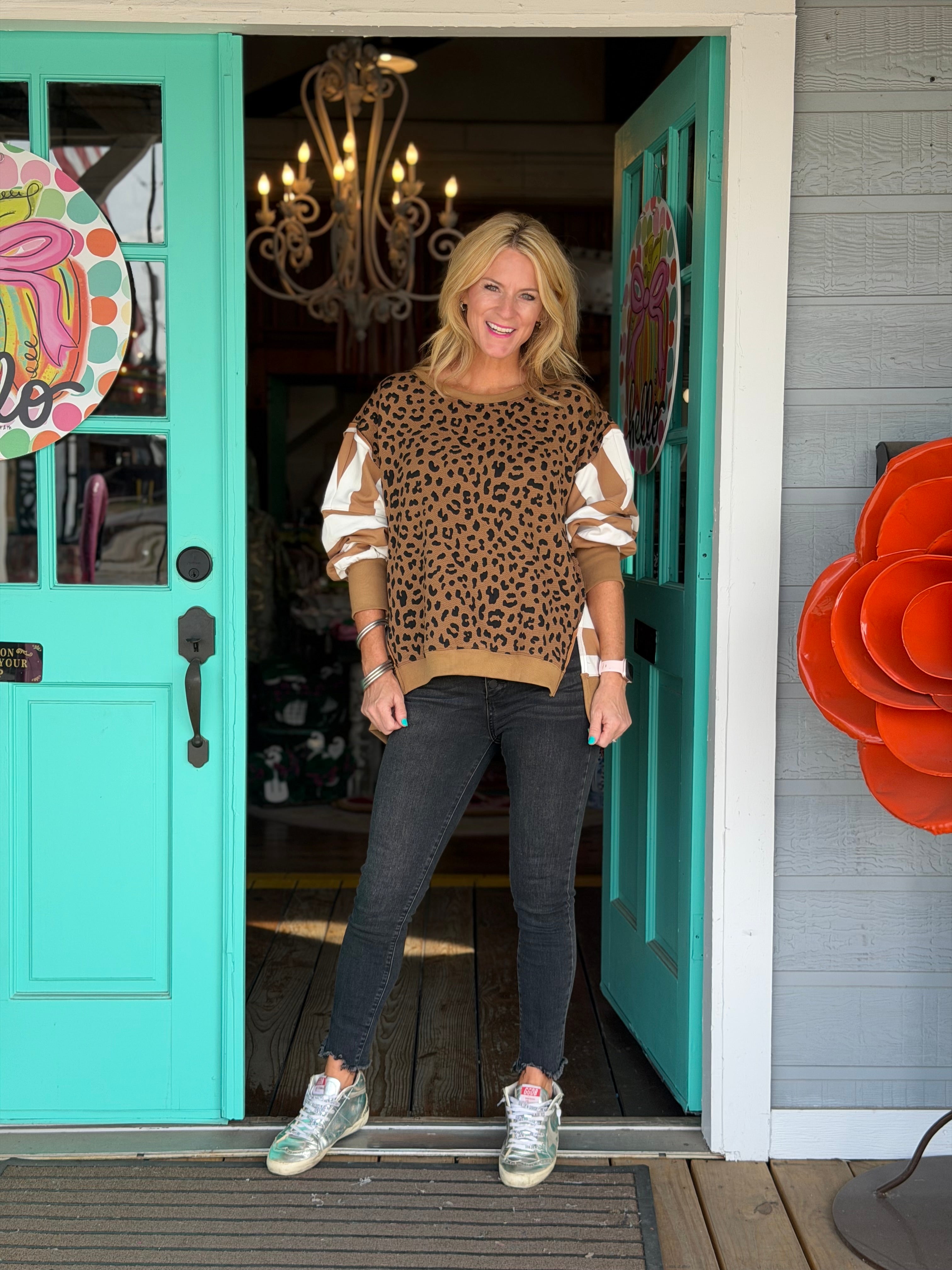 WILD ABOUT STRIPES TOP-CAMEL