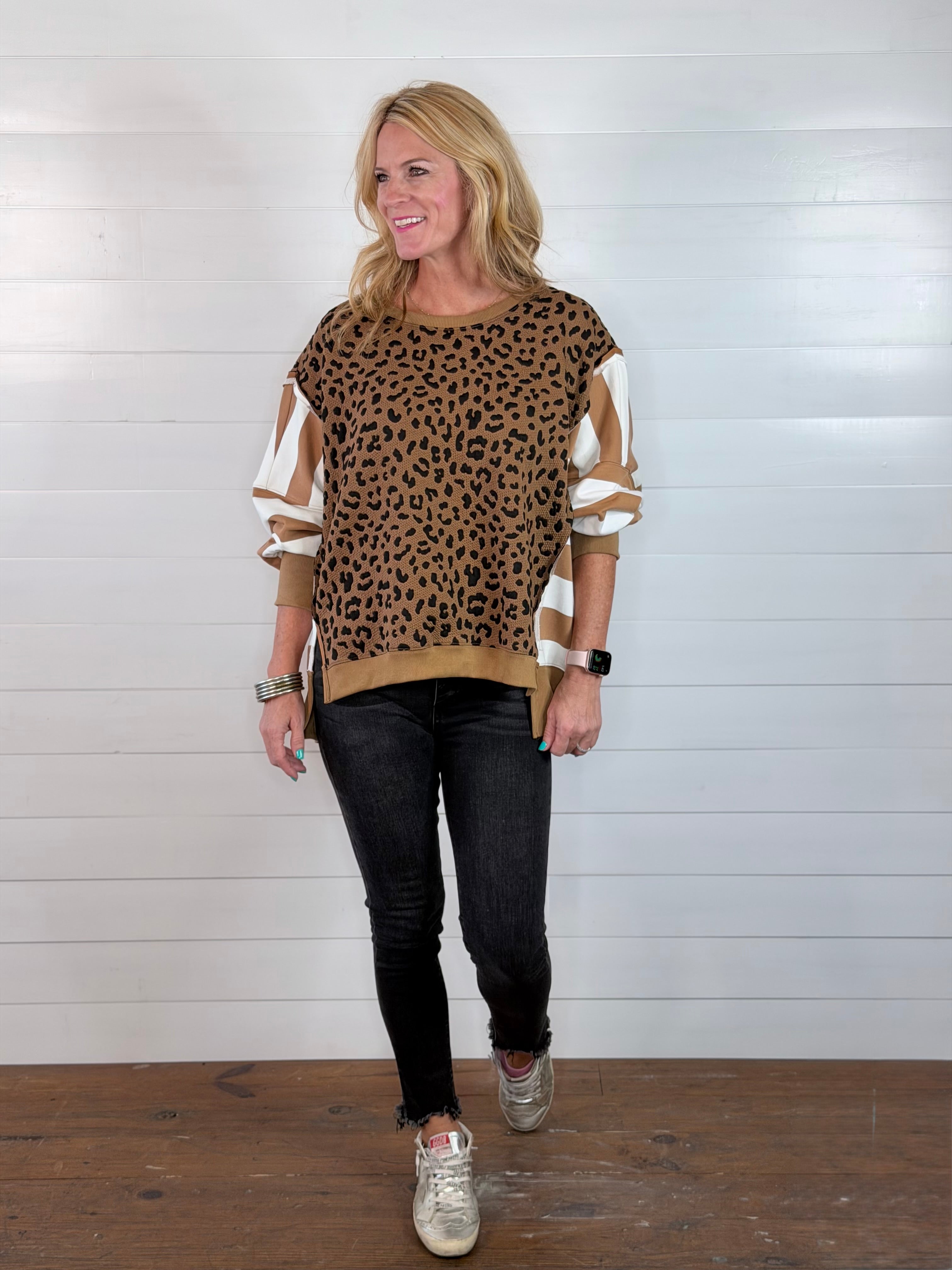 WILD ABOUT STRIPES TOP-CAMEL