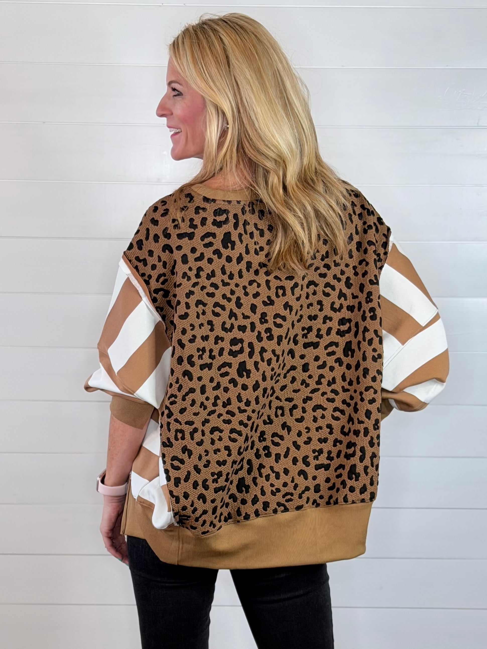 WILD ABOUT STRIPES TOP-CAMEL