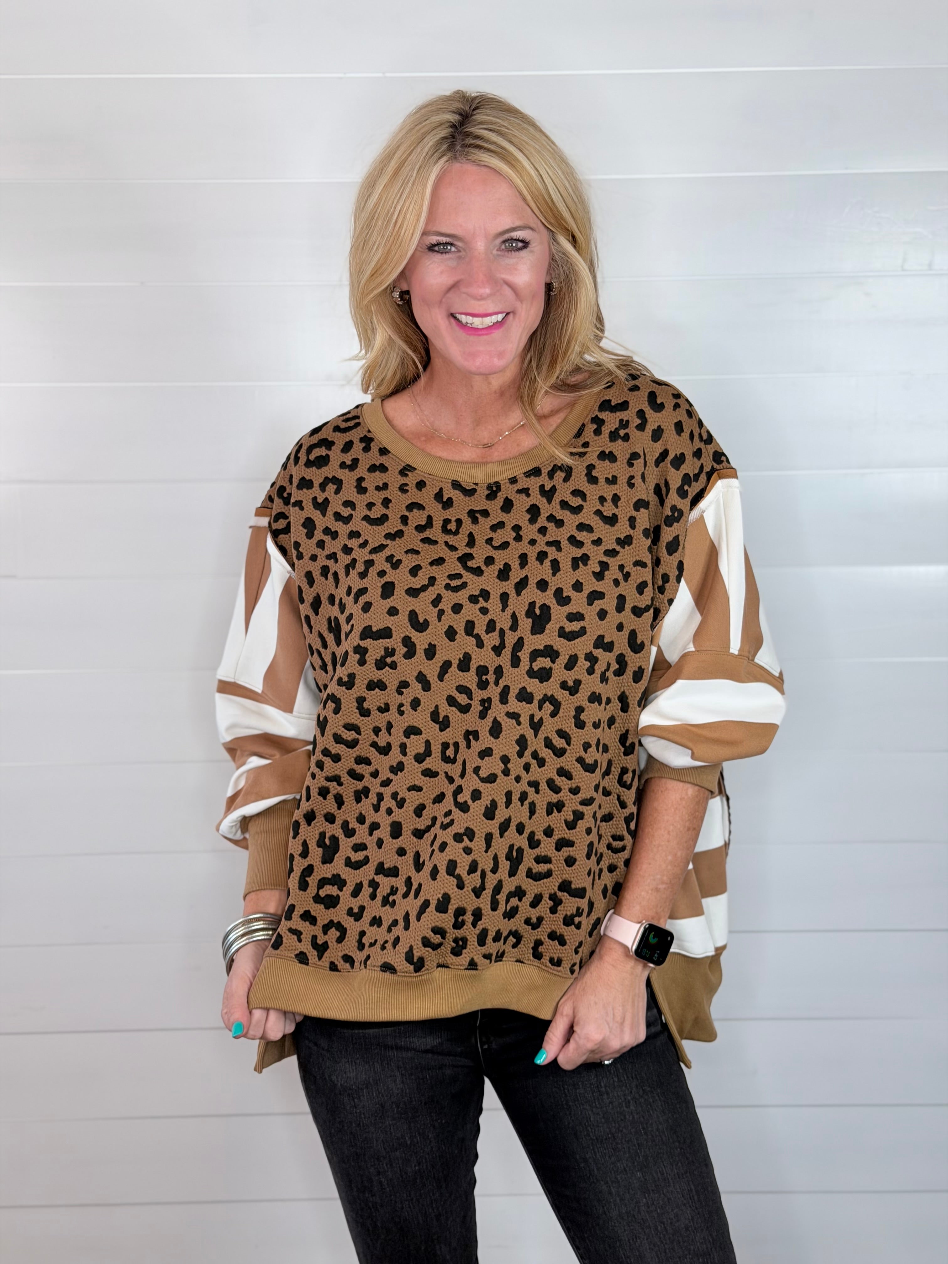 WILD ABOUT STRIPES TOP-CAMEL