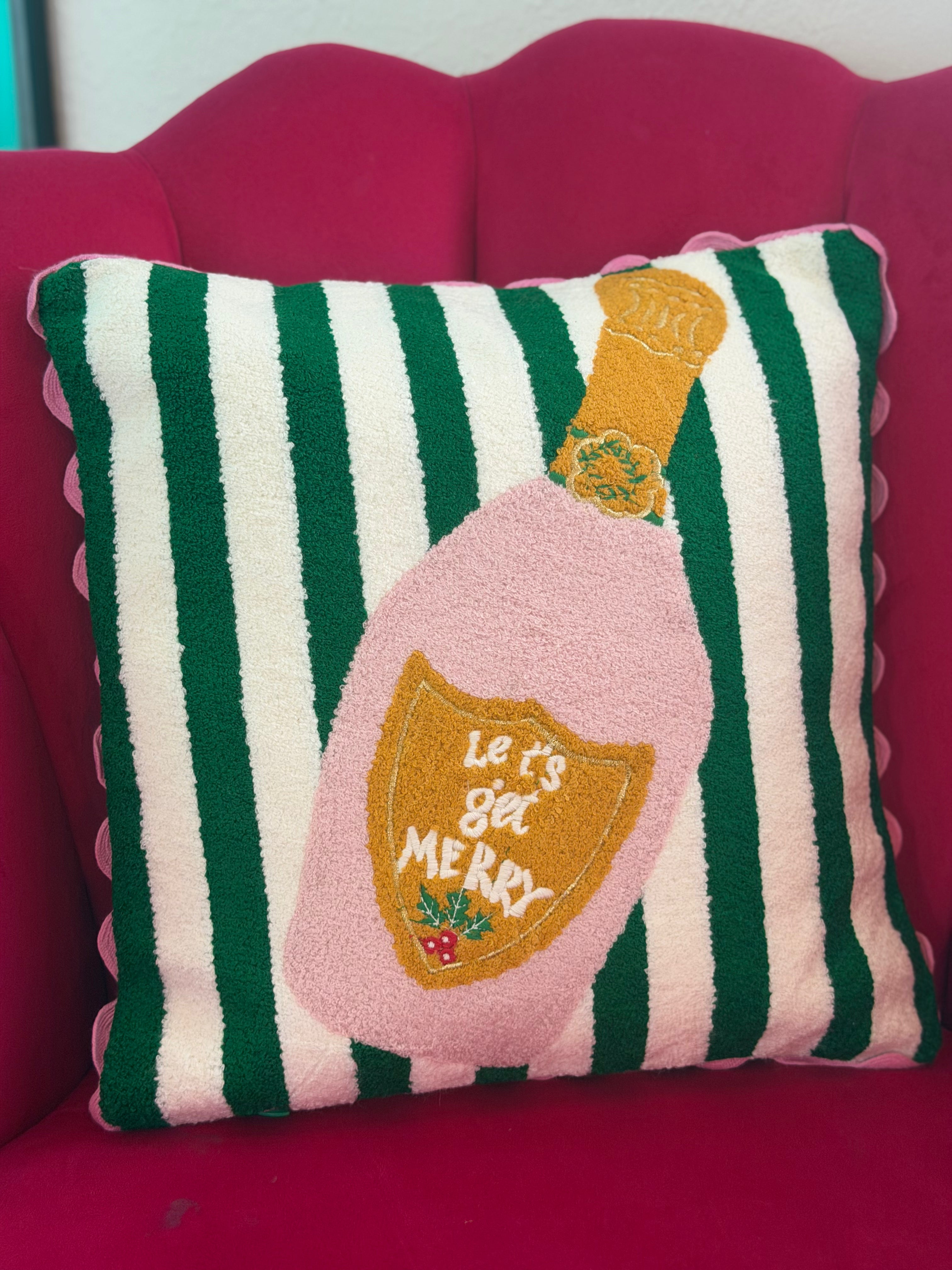 LET'S GET MERRY CHAMPAGNE PILLOW