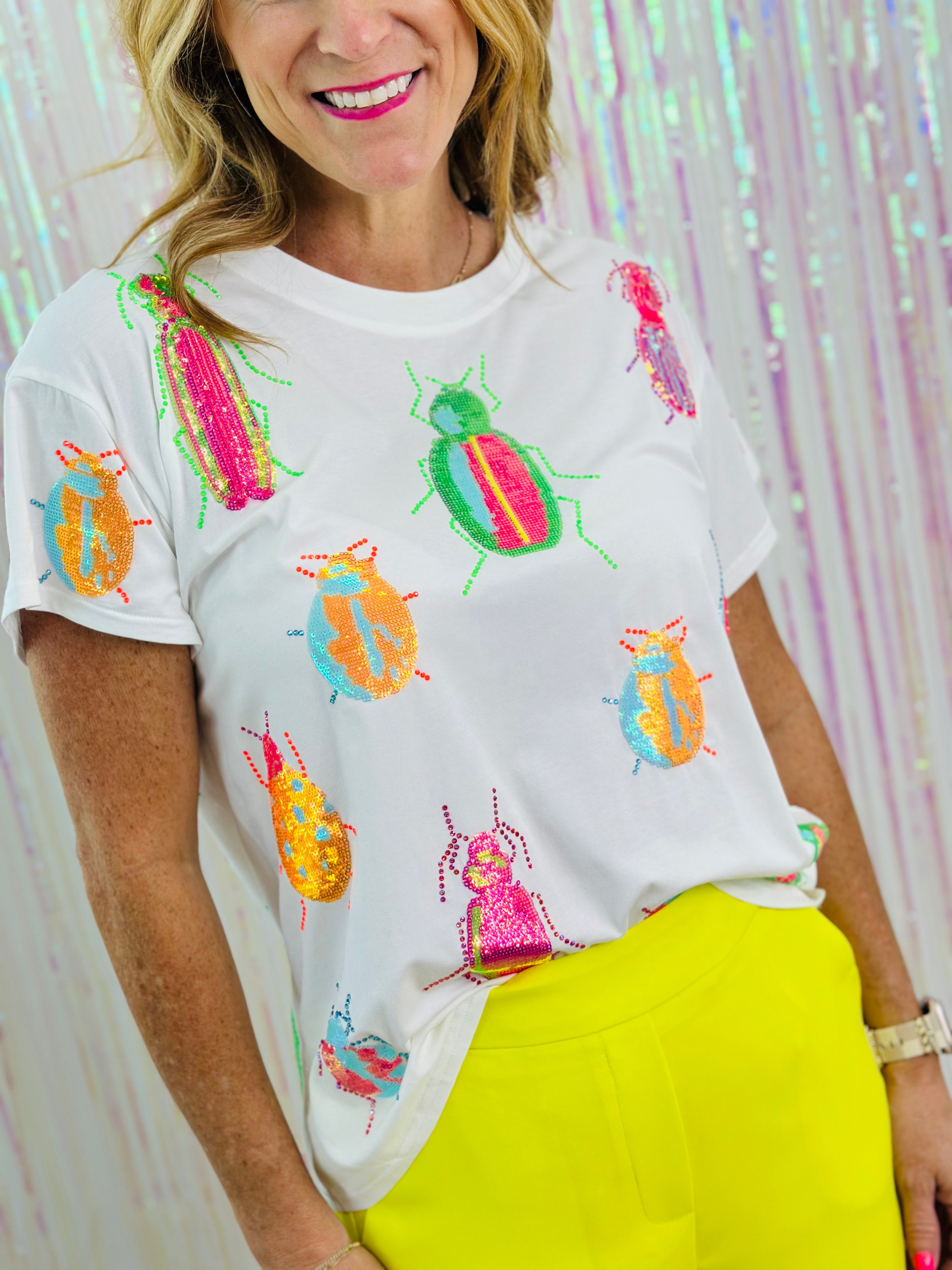 WHITE SCATTERED NEON BEETLE TEE