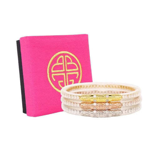 THREE QUEENS ALL WEATHER BANGLES-CLEAR CRYSTAL LARGE